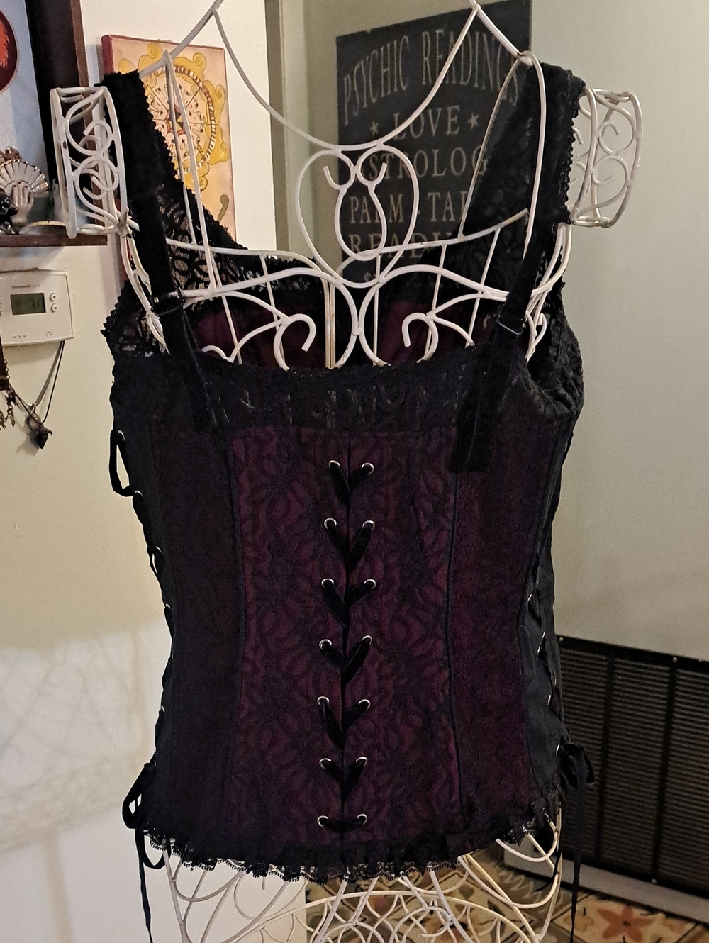 Y2k Tripp Black and Burgundy Lace Corset Top, XL